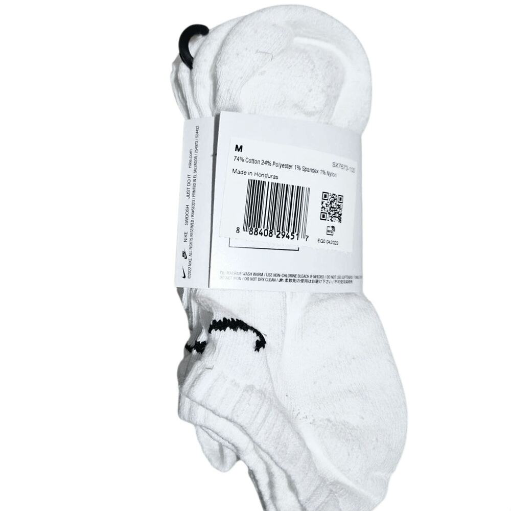 Nike Everday Cushion No Show Socks | 3 pairs | White/Black | Size Medium